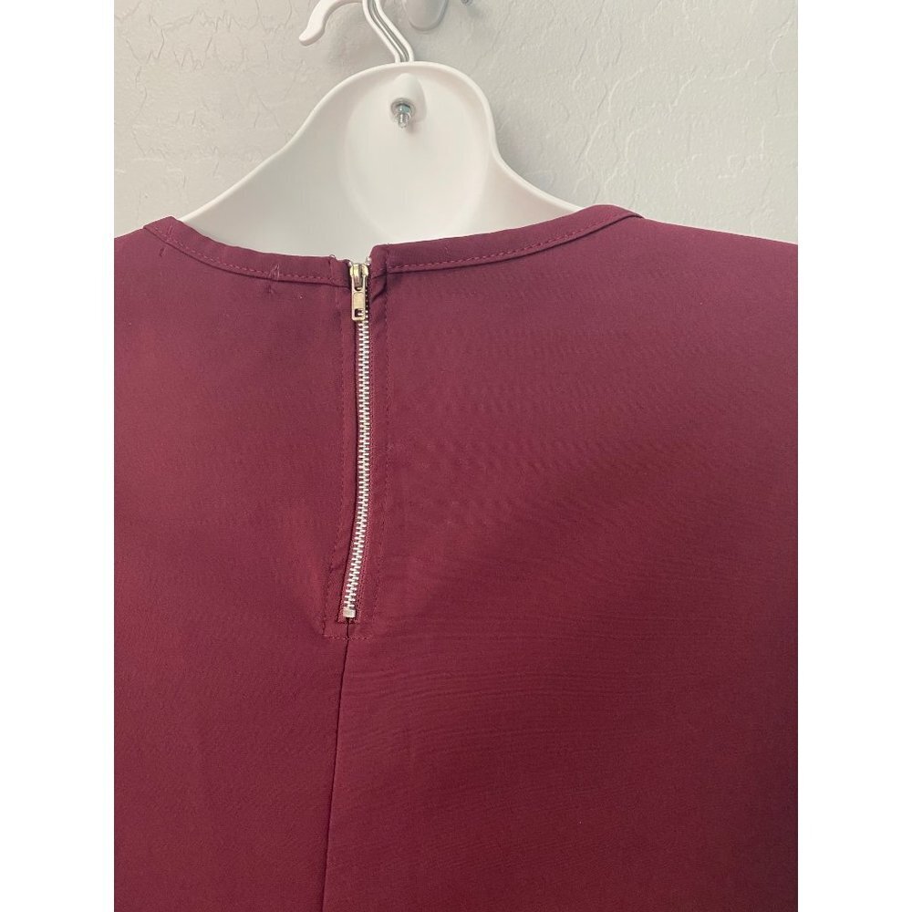 Women's Moral Fiber Burgundy Lace Crochet Zipper Back Blouse - Picture 5 of 8